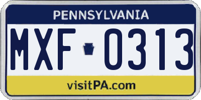 PA license plate MXF0313