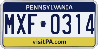 PA license plate MXF0314