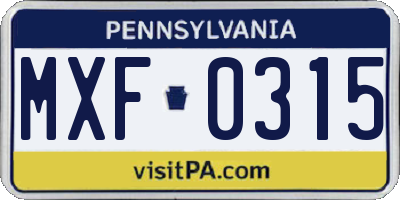 PA license plate MXF0315