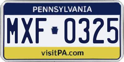 PA license plate MXF0325