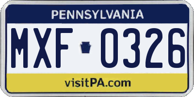 PA license plate MXF0326
