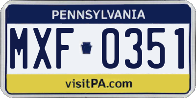 PA license plate MXF0351