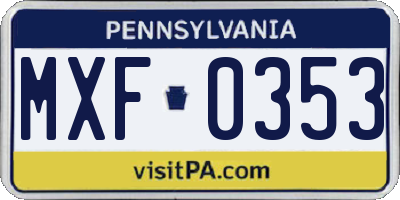 PA license plate MXF0353