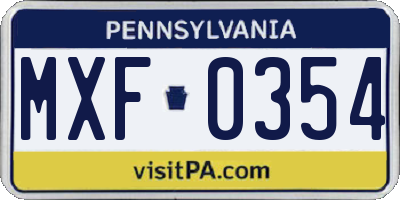 PA license plate MXF0354