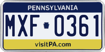 PA license plate MXF0361