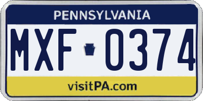 PA license plate MXF0374