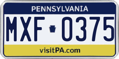 PA license plate MXF0375