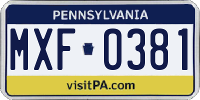 PA license plate MXF0381