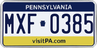 PA license plate MXF0385