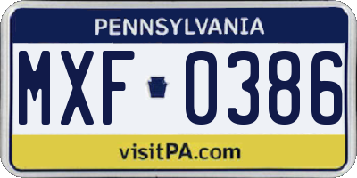 PA license plate MXF0386