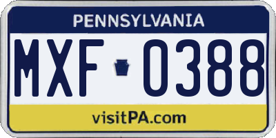 PA license plate MXF0388