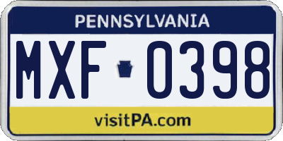PA license plate MXF0398
