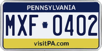 PA license plate MXF0402