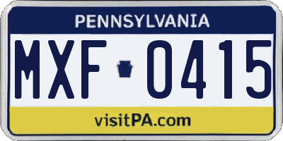 PA license plate MXF0415
