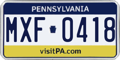 PA license plate MXF0418