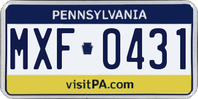 PA license plate MXF0431