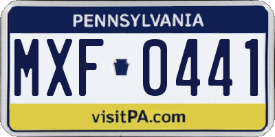 PA license plate MXF0441