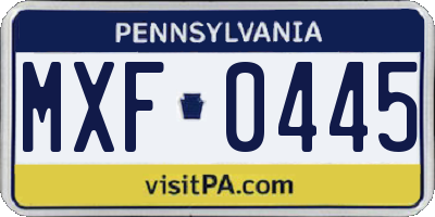 PA license plate MXF0445