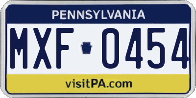 PA license plate MXF0454