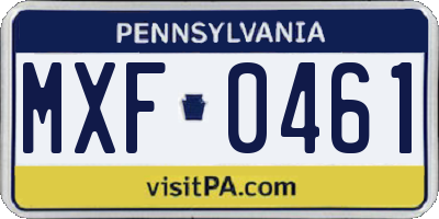 PA license plate MXF0461