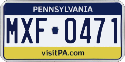 PA license plate MXF0471
