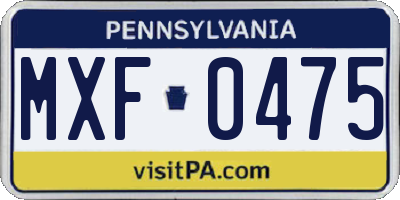 PA license plate MXF0475