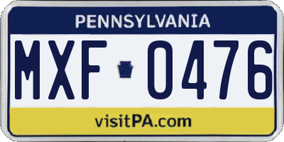 PA license plate MXF0476
