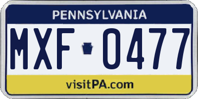 PA license plate MXF0477