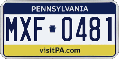 PA license plate MXF0481