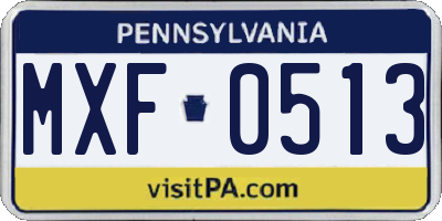PA license plate MXF0513