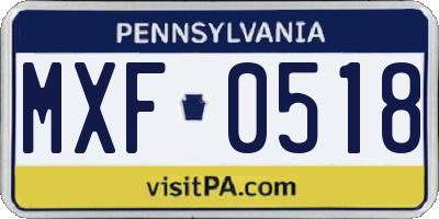 PA license plate MXF0518