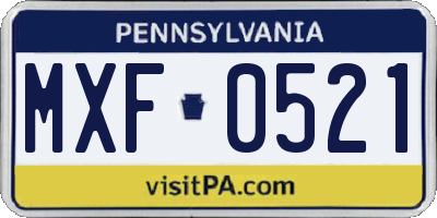 PA license plate MXF0521