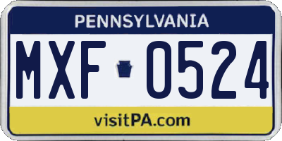 PA license plate MXF0524