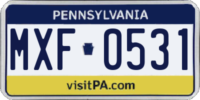 PA license plate MXF0531