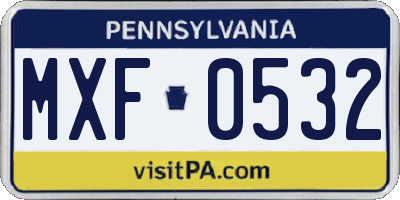 PA license plate MXF0532