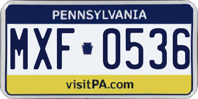 PA license plate MXF0536
