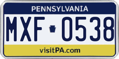 PA license plate MXF0538