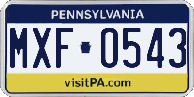 PA license plate MXF0543