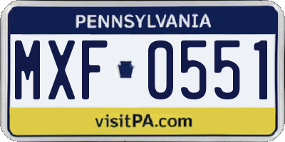 PA license plate MXF0551