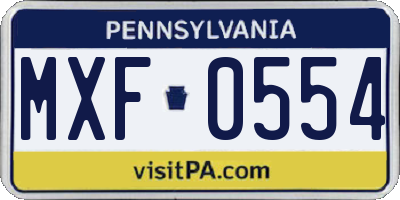 PA license plate MXF0554