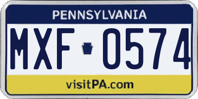 PA license plate MXF0574