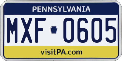 PA license plate MXF0605