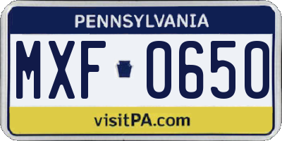 PA license plate MXF0650
