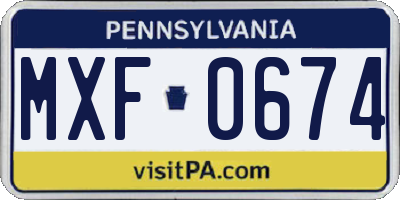 PA license plate MXF0674