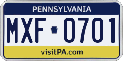 PA license plate MXF0701