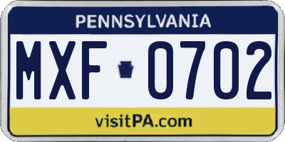 PA license plate MXF0702
