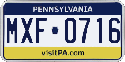 PA license plate MXF0716
