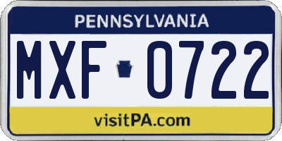 PA license plate MXF0722