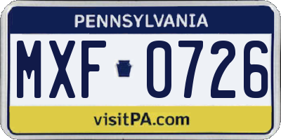 PA license plate MXF0726