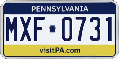 PA license plate MXF0731